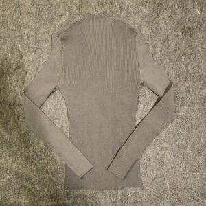 HM Grey Ribbed Long Sleeve Turtleneck Mock Neck Knit Sweater Top Womens Small